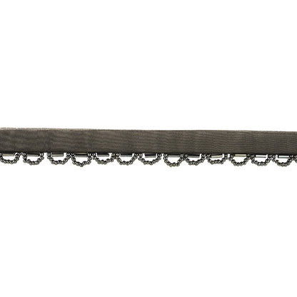Gunmetal Bugle and Seed Beaded Scalloped Trim with Black Mesh Lip - 0.75"