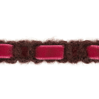Wine Red Crocheted Trim with Magenta Velvet Ribbon Core - 0.625" Detail