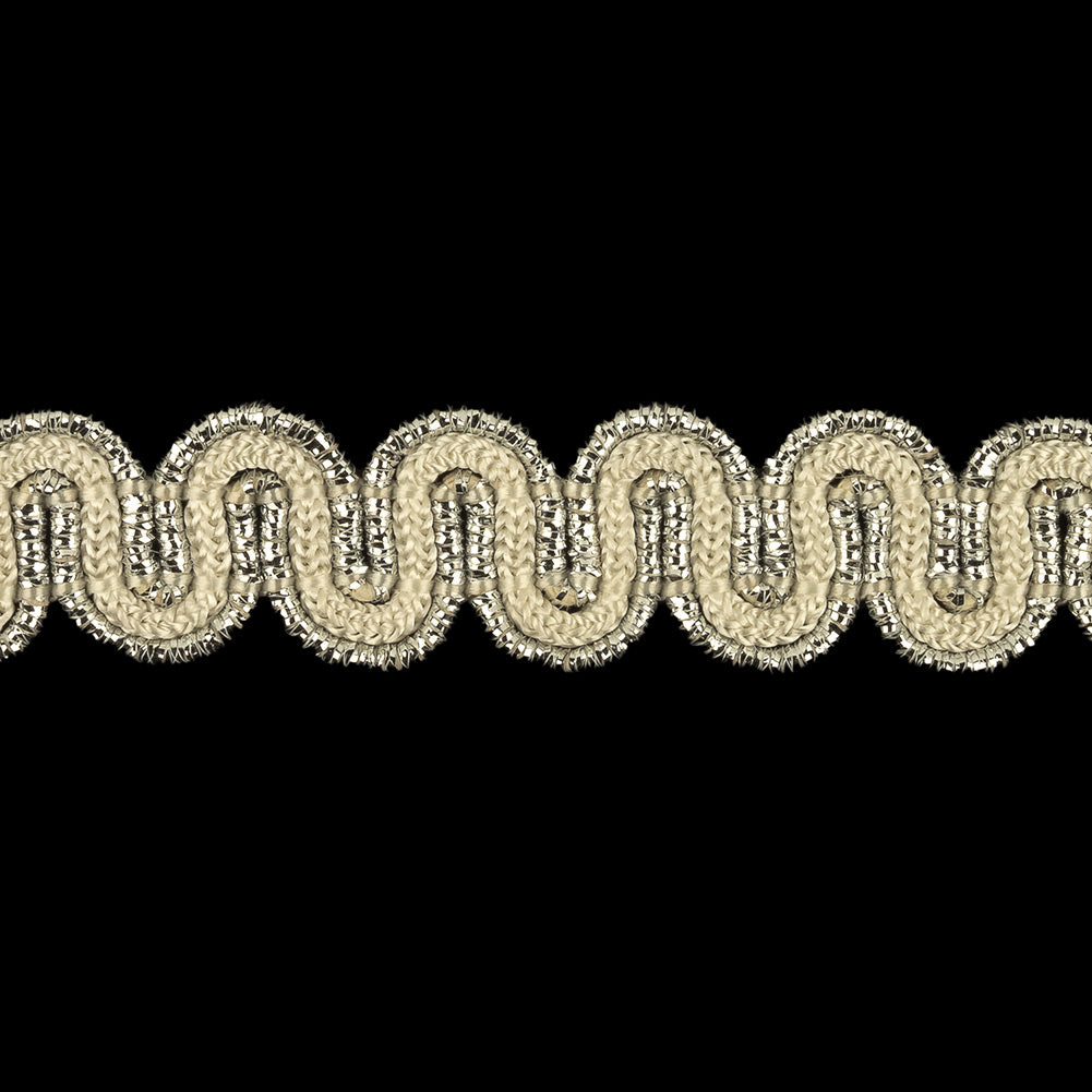 Sugar Swizzle and Metallic Silver Waves Gimp Braided Trim - 0.5" Detail