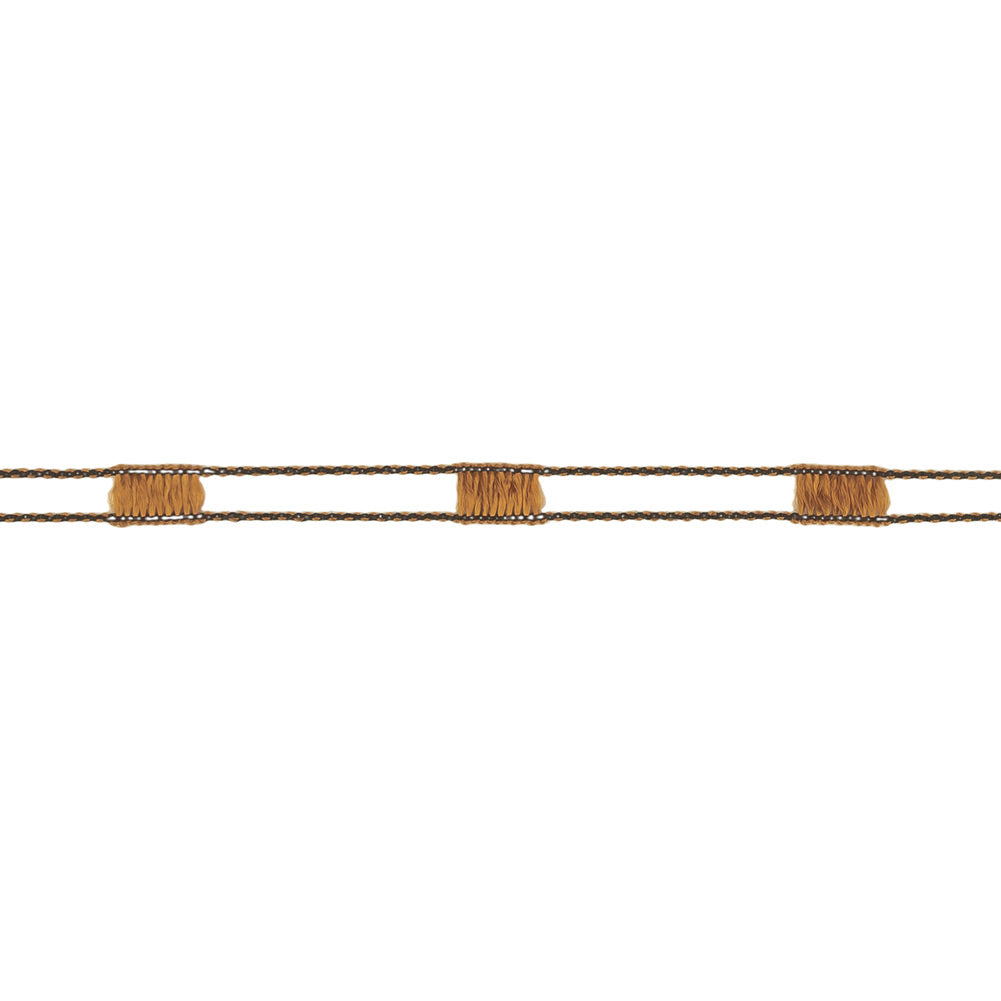 Black and Brown Fine Rail Lace Trim - 0.2" Detail