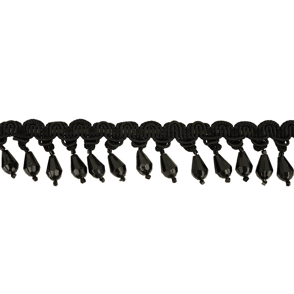 Black Braided Trim with Beaded Fringe - 1.25"