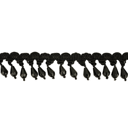 Black Braided Trim with Beaded Fringe - 1.25"