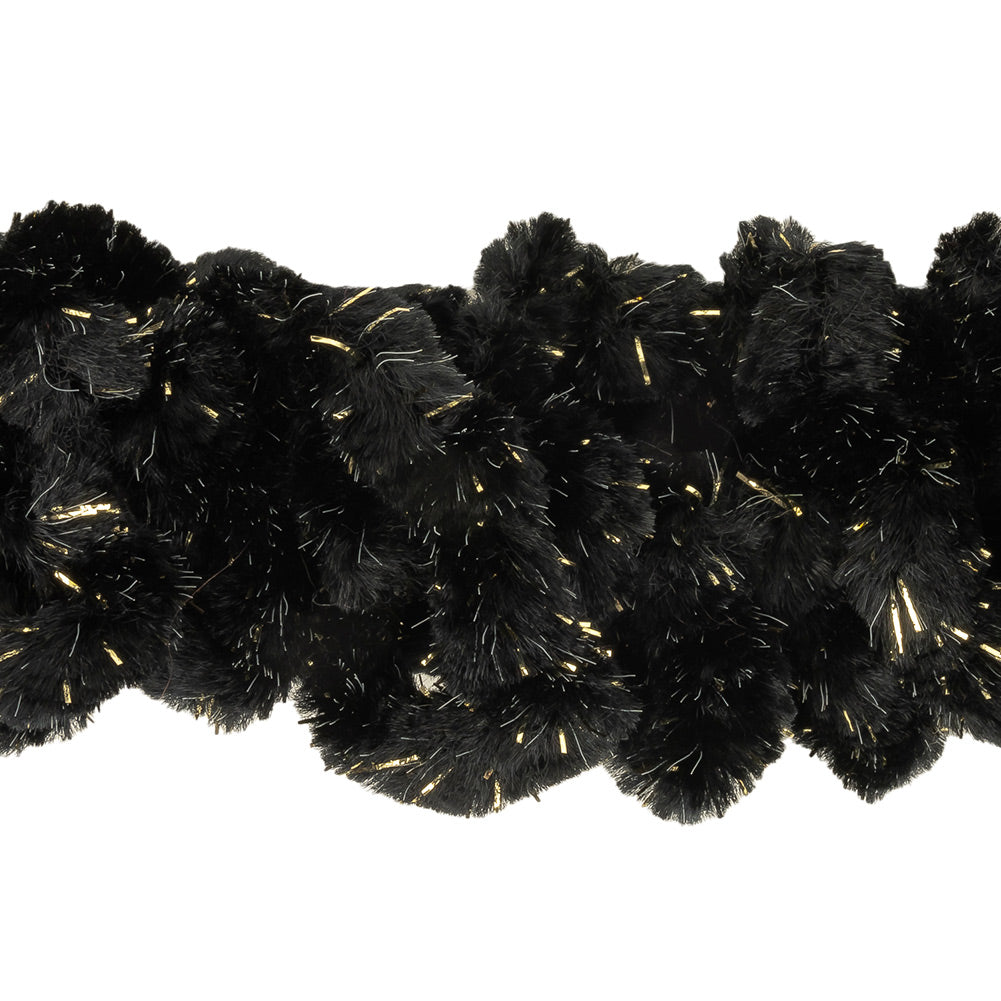 Black and Metallic Gold Chunky Chenille Looped Fringe - 2.25" Detail
