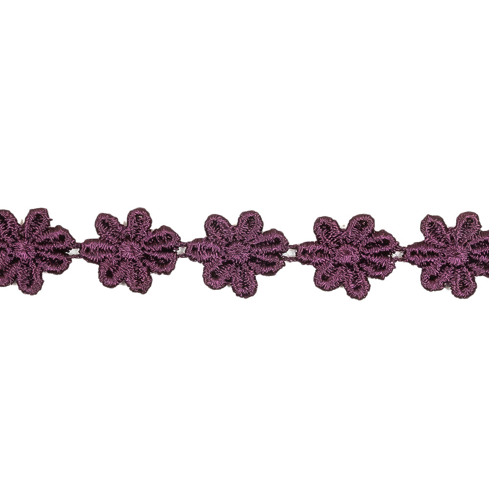 Plum Floral Venise Lace Trim - 0.625" Detail