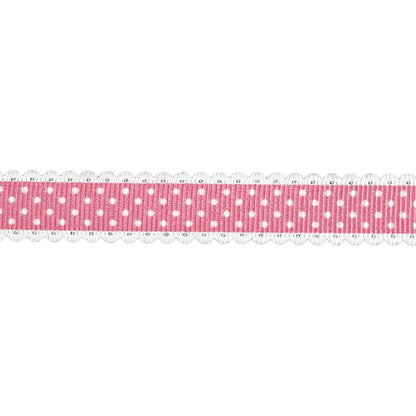 Pink and White Alyssum Scalloped Edge Polka Dot Grosgrain Ribbon - 0.625" Detail