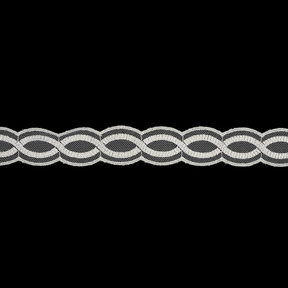 Bright White Twists Embroidered Lace Trim on Mesh - 1"