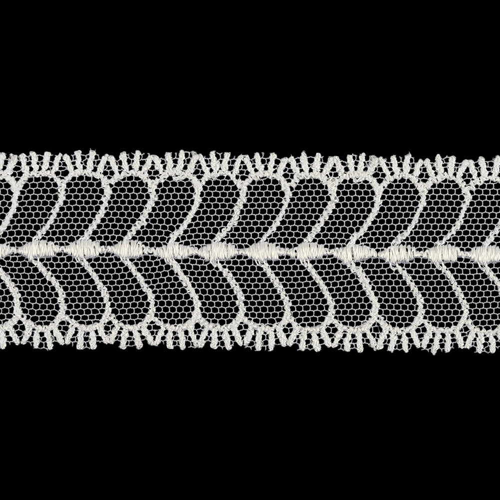 Bright White Leafy Embroidered Lace Trim - 1.25" Detail