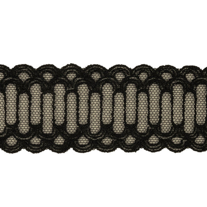 Black Scalloped Abstract Embroidered Lace Trim - 1.375" Detail