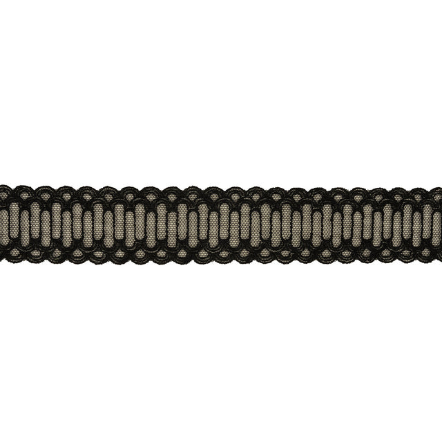 Black Scalloped Abstract Embroidered Lace Trim - 1.375"