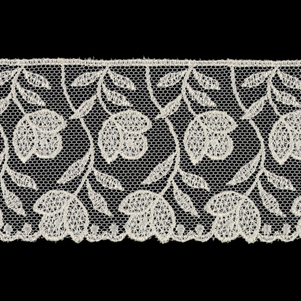 White Tulips Embroidered Lace Trim - 2.25" Detail