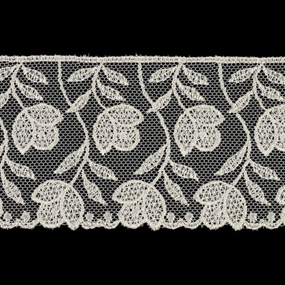 White Tulips Embroidered Lace Trim - 2.25" Detail