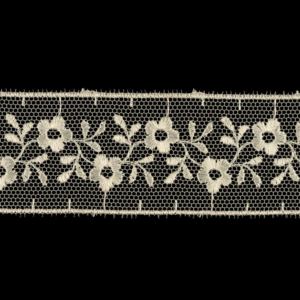 Cloud Dancer Floral Embroidered Lace Trim - 1.25" Detail