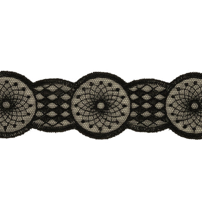 Black Medallion Embroidered Lace Trim - 1.5" Detail