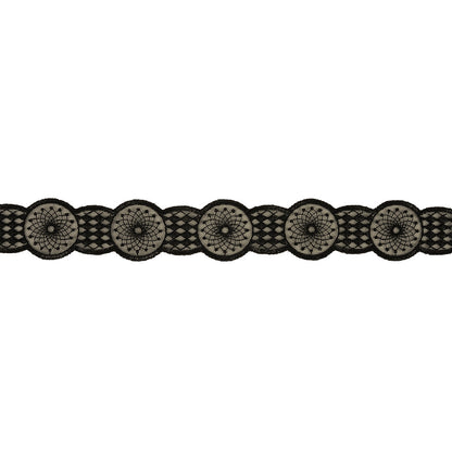 Black Medallion Embroidered Lace Trim - 1.5"