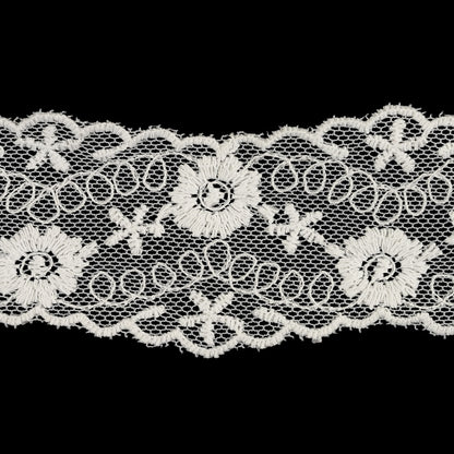 White Flowers and Loop de Loops Zig Zag Embroidered Lace Trim - 1.625" Detail