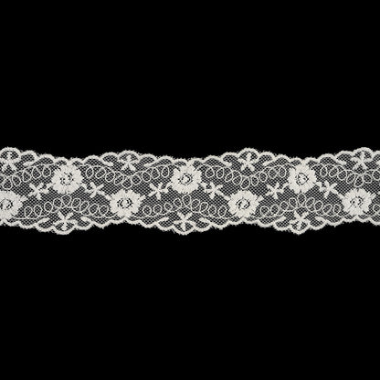 White Flowers and Loop de Loops Zig Zag Embroidered Lace Trim - 1.625"