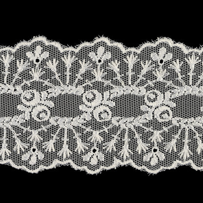 White Luminous Floral Embroidered Lace Trim - 2.375" Detail