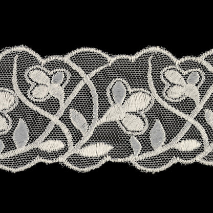 Luminous White Wildflower Buds Embroidered Lace Trim - 2.125" Detail