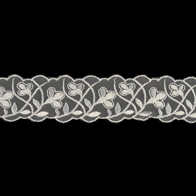 Luminous White Wildflower Buds Embroidered Lace Trim - 2.125"