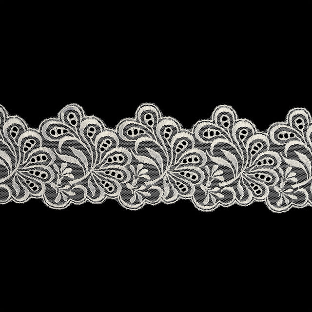 White Luminous Leafy Stems Embroidered and Eyelet Lace Trim - 3"
