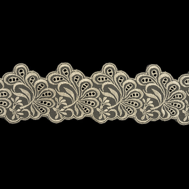 Pristine Ivory Luminous Leafy Stems Embroidered and Eyelet Lace Trim - 3"