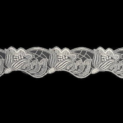 White Luminous Blooming Flowers Embroidered Lace Trim - 2.375"