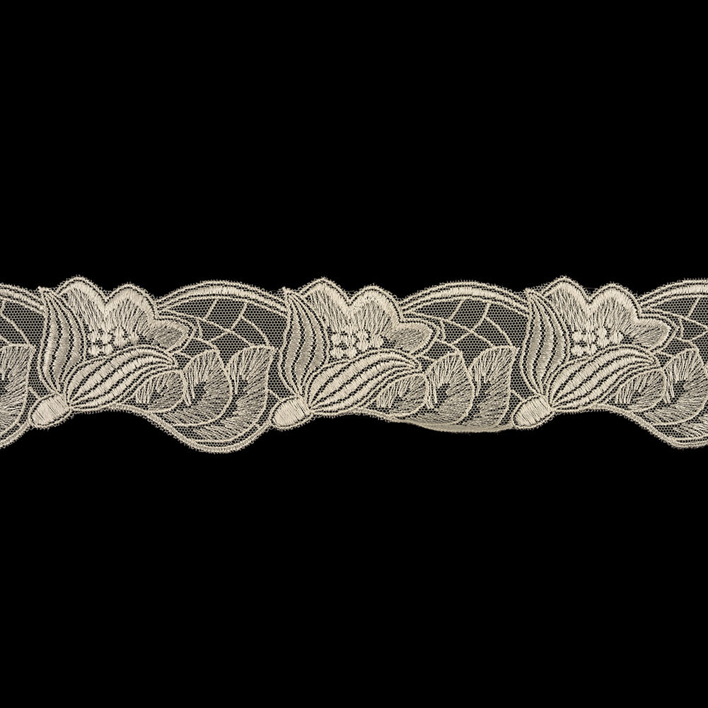 Bone White Luminous Blooming Flowers Embroidered Lace Trim - 2.375"