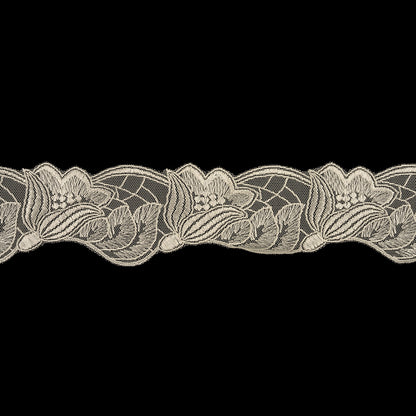 Bone White Luminous Blooming Flowers Embroidered Lace Trim - 2.375"