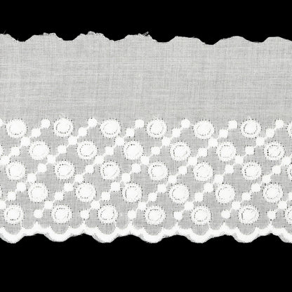 White Five-Row Dots Cotton Embroidered Lace Trim with Finished Scalloped Edge - 2.25" Detail