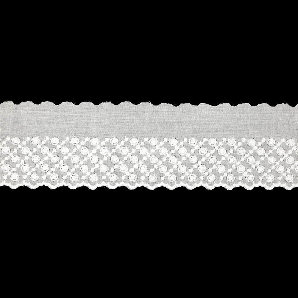 White Five-Row Dots Cotton Embroidered Lace Trim with Finished Scalloped Edge - 2.25"