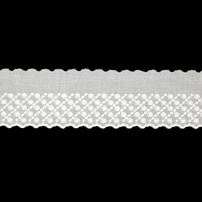 White Five-Row Dots Cotton Embroidered Lace Trim with Finished Scalloped Edge - 2.25"