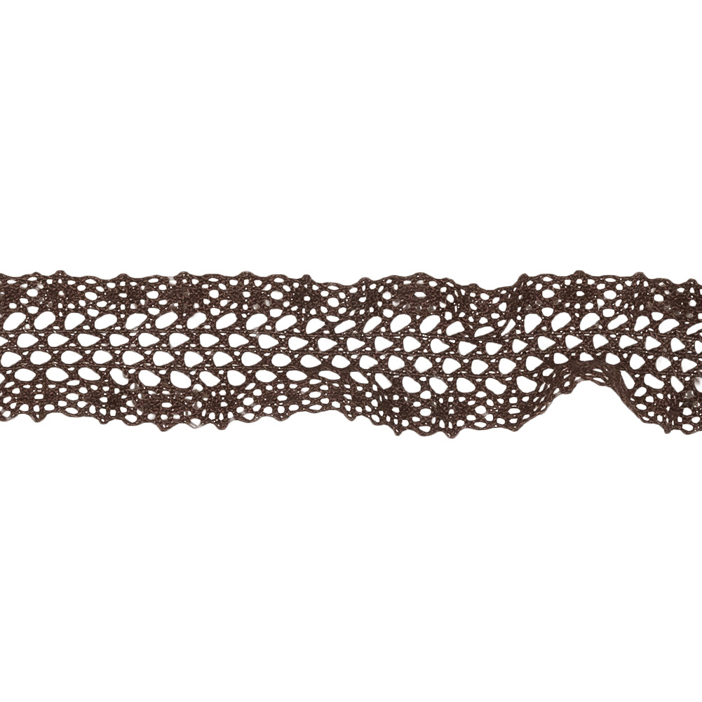 Brown Ruffled Stretch Cotton Blend Lace Trim - 0.875" Detail