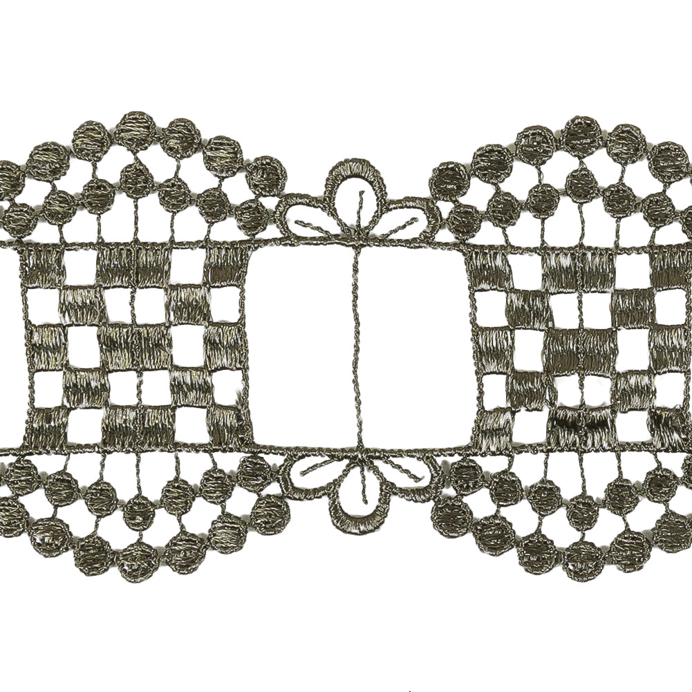 Olive Green Checks, Windows and Leaves Venise Lace Trim - 2.25" Detail