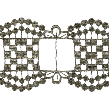 Olive Green Checks, Windows and Leaves Venise Lace Trim - 2.25" Detail