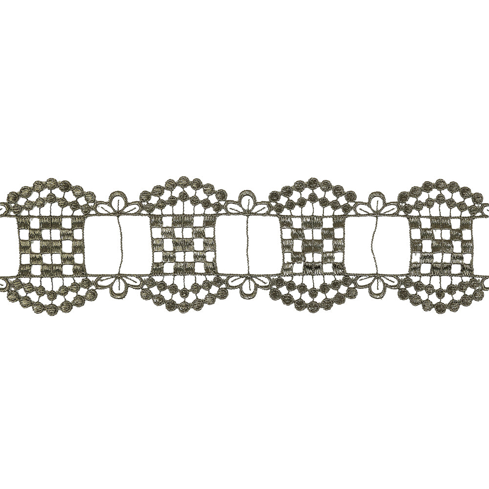 Olive Green Checks, Windows and Leaves Venise Lace Trim - 2.25"