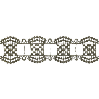 Olive Green Checks, Windows and Leaves Venise Lace Trim - 2.25"