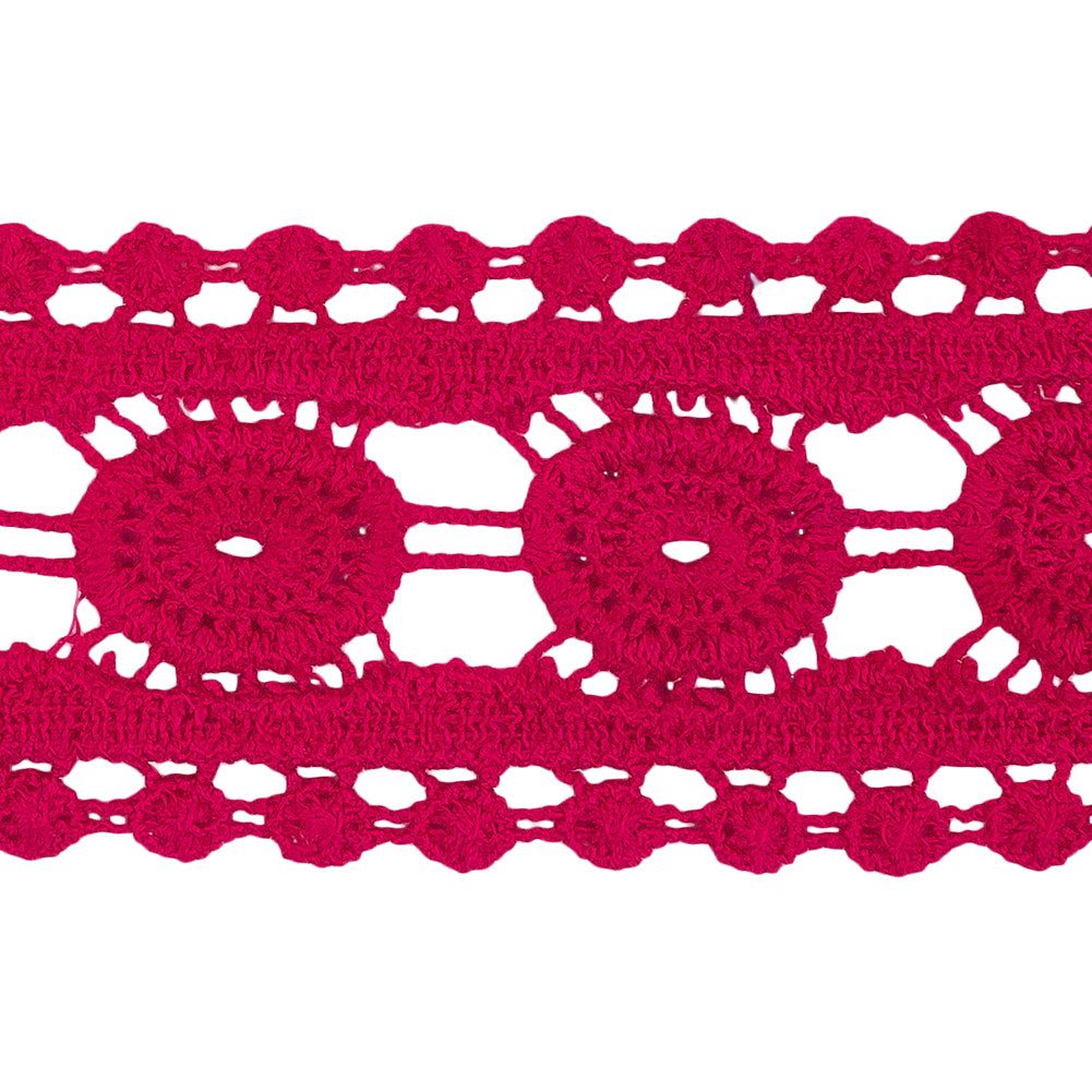Magenta Circles Cotton Blend Crochet Lace Trim - 2" Detail