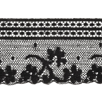 Black Floral and Geometric Cotton Lace Trim - 2.25" Detail