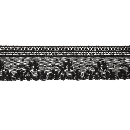 Black Floral and Geometric Cotton Lace Trim - 2.25"