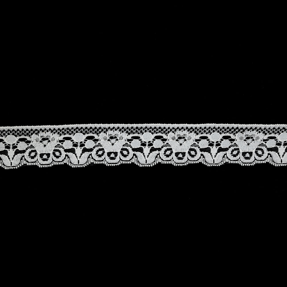 White Abstracted Flowers Lace Trim with Single Scalloped Edge - 1.25"