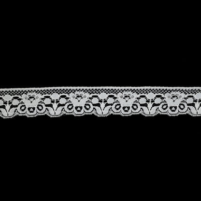 White Abstracted Flowers Lace Trim with Single Scalloped Edge - 1.25"