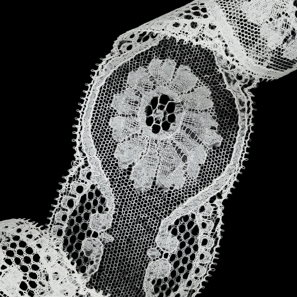White Floral Lace Trim with Tiny Picot Edging - 2.125" Detail