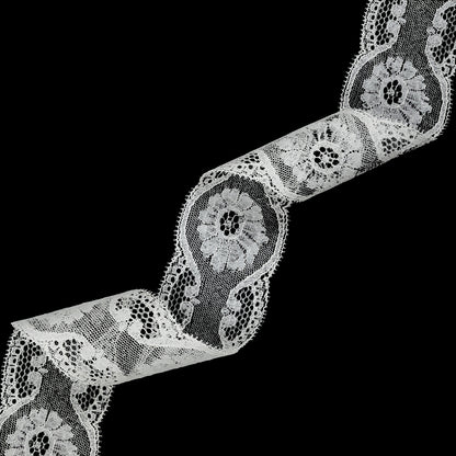 White Floral Lace Trim with Tiny Picot Edging - 2.125"