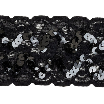 Black Sequined Zig Zags on Classical Lace Trim - 2.375" Detail