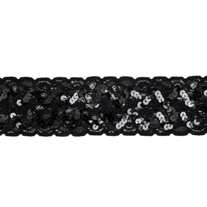 Black Sequined Zig Zags on Classical Lace Trim - 2.375"