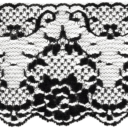 Black Floral Lace Trim with Scalloped Edges - 3.25" Detail