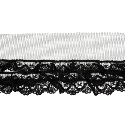 Black Shell Scalloped Three-Tier Ruffled Lace Trim - 4"