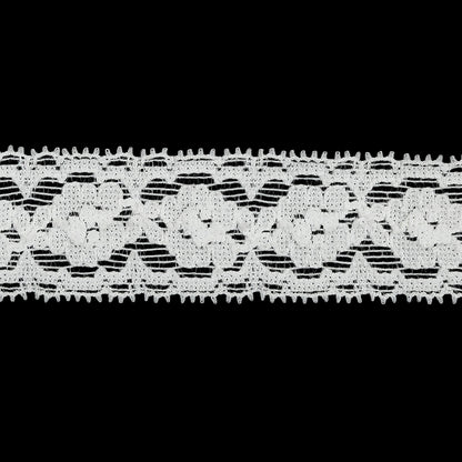 White Floral Stretch Lace Trim - 1.25" Detail