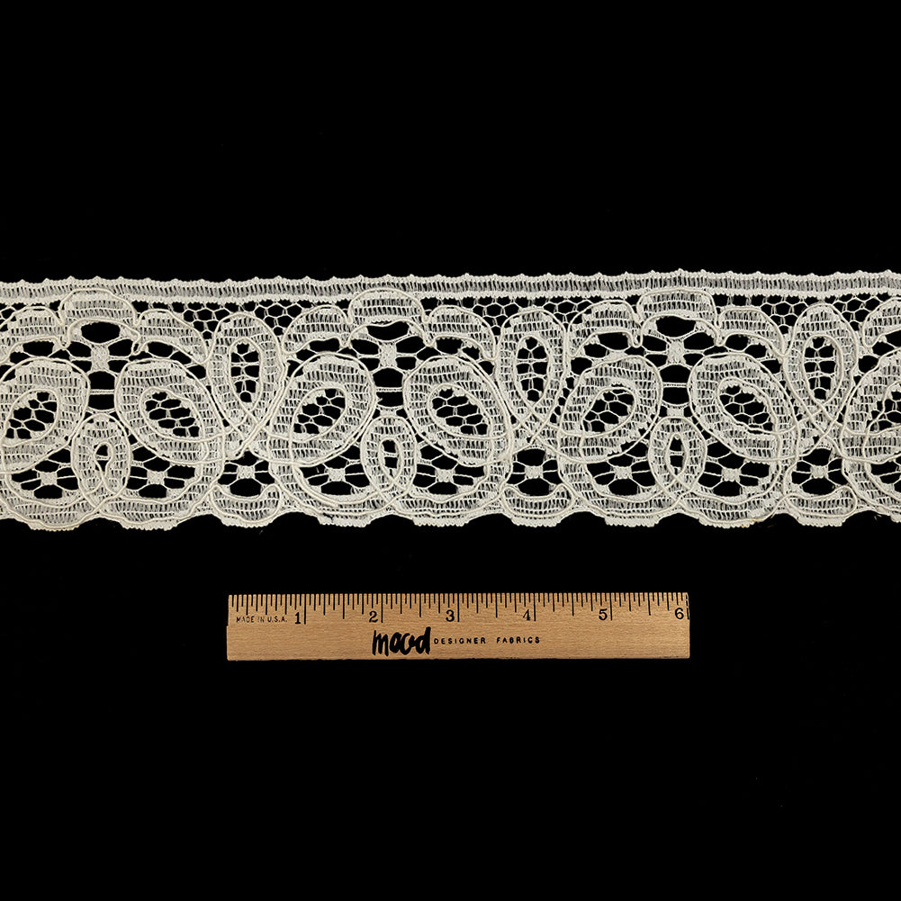 White Leaf-Like Loops Corded Lace Trim - 3.25" Full