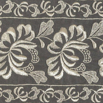 White Floral Embroidered Organza Lace Trim - 4.25" Detail